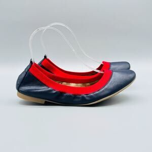 Boden Shoes Womens 38 US 7 Blue Red Leather Ballet Flats Elastic Slip On Casual